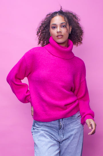 Hot Pink Dreamy Roll Neck Jumper
